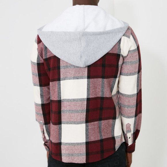 Man's Plaid Hoodie Flannel Red Shirt Medium - Picture 4 of 5